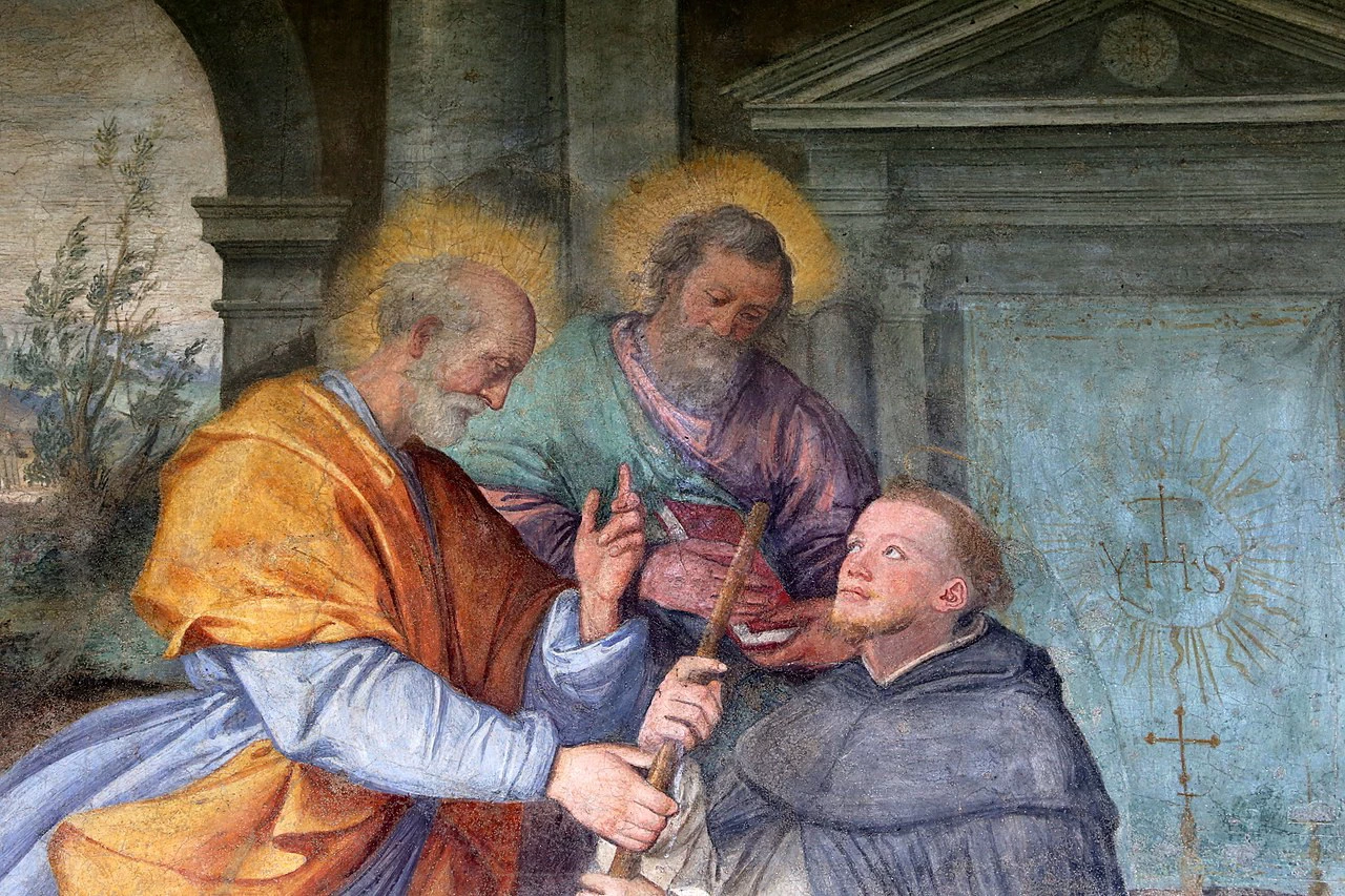 Chiostro Grande in Santa Maria Novella - apparizione dei santi Pietro e Paolo a San Domenico, dettaglio